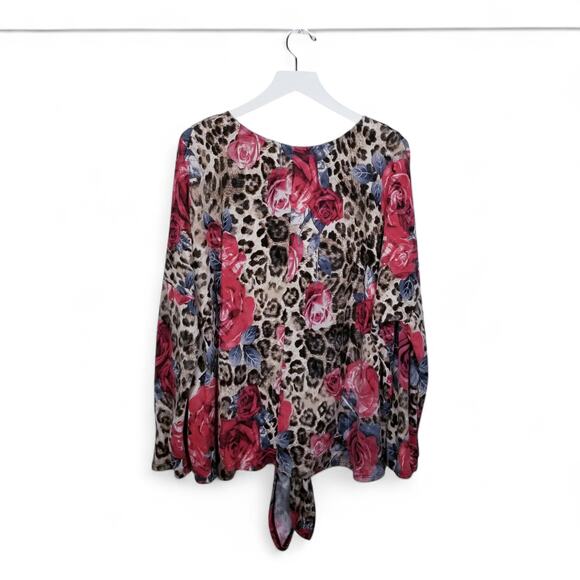 EASEL los angeles Roses Floral Animal Print Pullover Tie-Front Tunic Top Size M - Picture 4 of 7